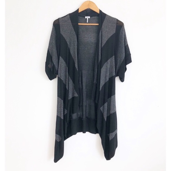 Splendid Sweaters - Splendid Black & Silver Metallic Draped  Cardigan
